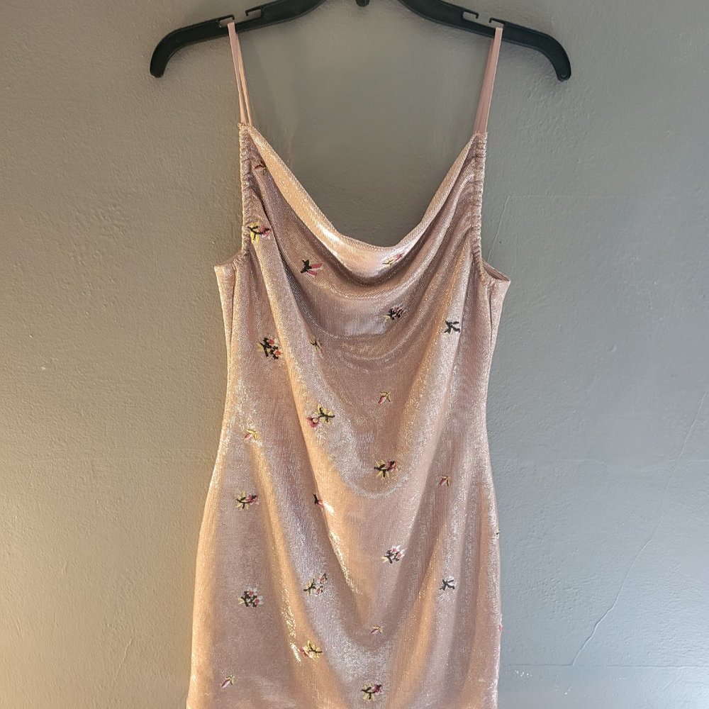Topshop Pink Sparkly Dress with Flowers sz 4